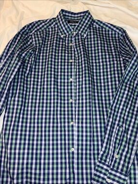 Men's Blue & Green Gingham Button-Down Shirt